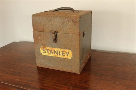 vintage stanley metal tool box 